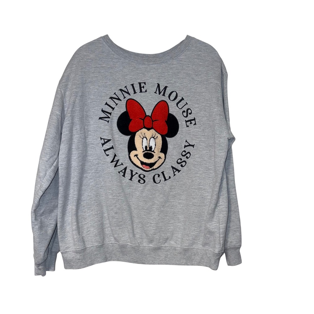Disney Minnie Mouse Sweatshirt Womens XL Gray Cotton Blend Fleece Pullover